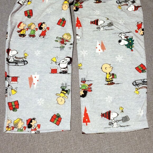 Peanuts Christmas Pajama Set Womens Large Gray Snoopy Charlie Brown Flannel PJs - Picture 5 of 16